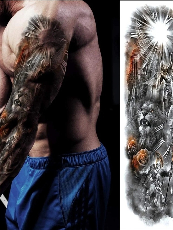 Other - Tempoary Tattoo Full Sleeve Design - Angel, Lion & Colosseum in Black Tattoo